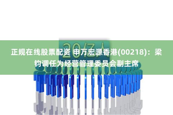 正规在线股票配资 申万宏源香港(00218)：梁钧调任为经营管理委员会副主席