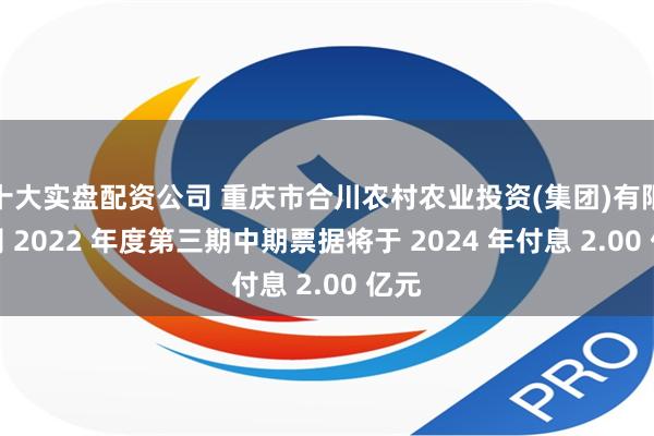 十大实盘配资公司 重庆市合川农村农业投资(集团)有限公司 2022 年度第三期中期票据将于 2024 年付息 2.00 亿元