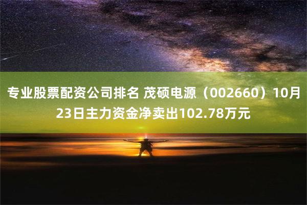 专业股票配资公司排名 茂硕电源（002660）10月23日主力资金净卖出102.78万元